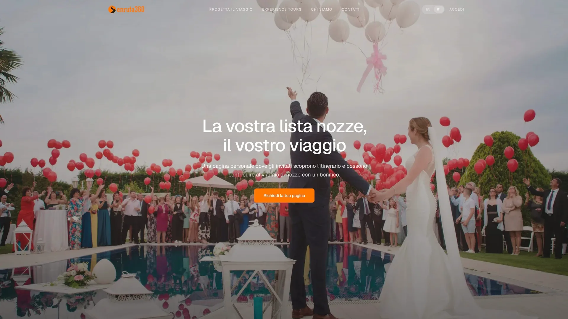 Landing liste nozze Enruta360 con CTA richiedi la tua pagina
