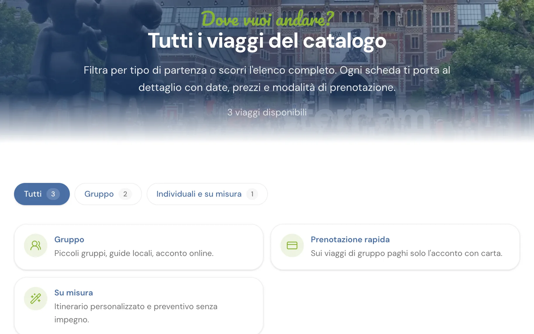 Il catalogo delle destinazioni filtrabile