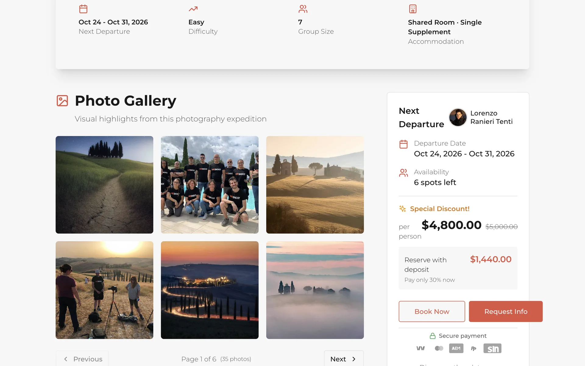 La scheda di un viaggio con le date di partenza e i posti disponibili