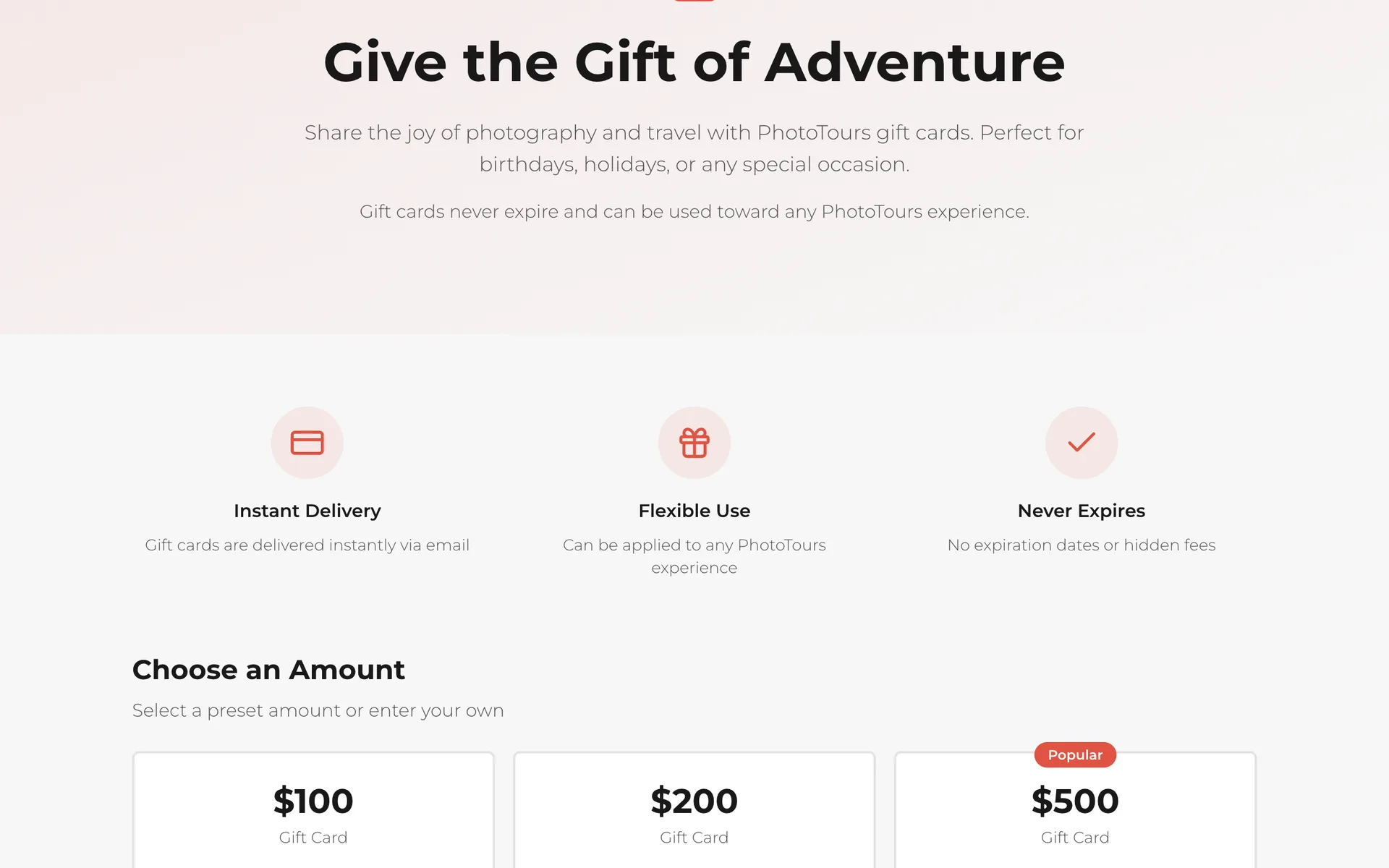 La pagina di acquisto delle gift card