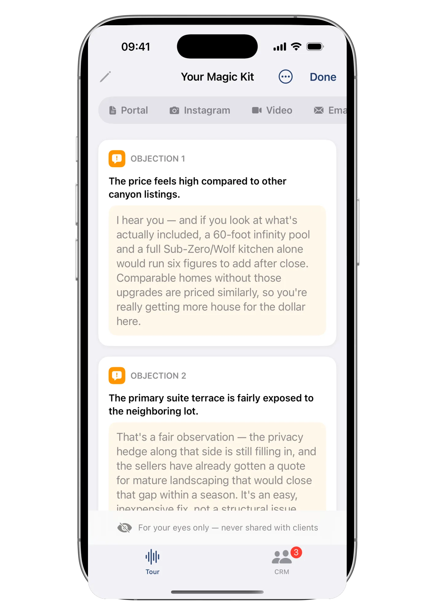 Wolk screenshot: likely buyer objections with the suggested rebuttals